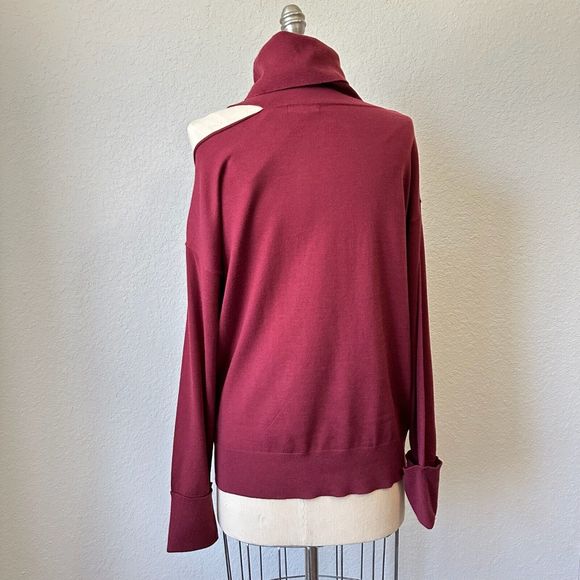 NWT 525 AMERICA Raundi Cold Shoulder Collarbone Pullover Sweater in Garnet - Picture 6 of 10